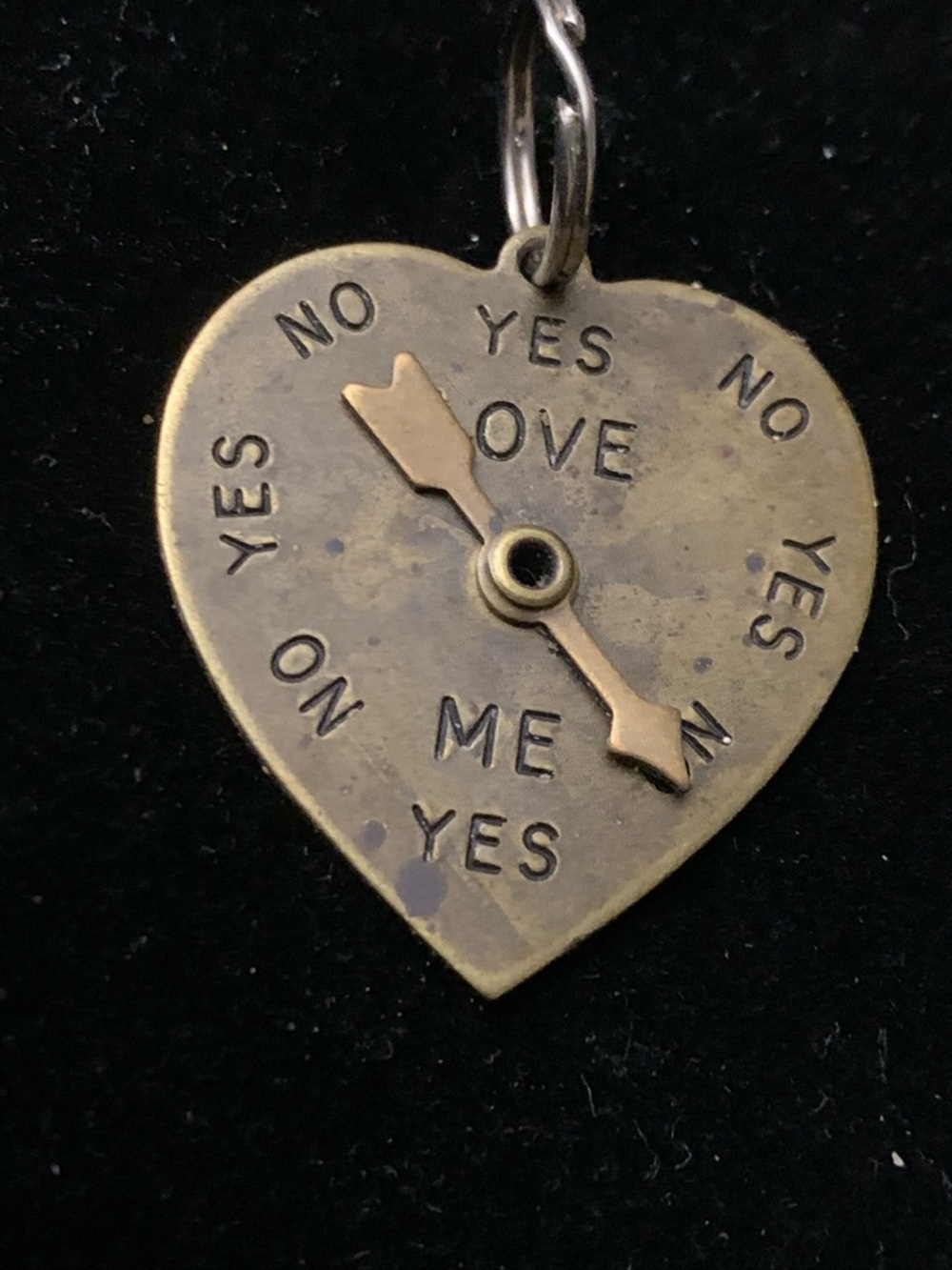Heart Shaped Spinner Charm Pendant in Antiqued Brass Tone